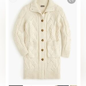 J. Crew Point Sur Cream Cable Knit Long Cardigan Sweater XS